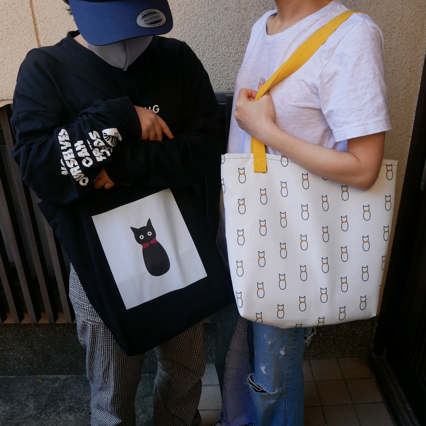 【白猫】お買い物バック(ブラック)